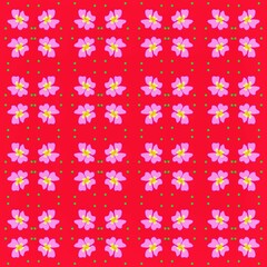 Bright Pink Floral Seamless Pattern on Red Background