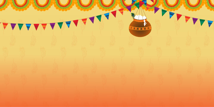 Happy Khrishna Janmashtami and dahi handi Hindu festival of happy shree lord krishna god born with janmashtami text and gradient background. abstract vector illustration design.
