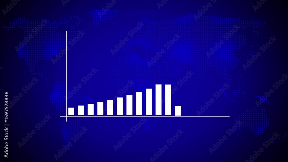 Poster growth and success with rocket launch, business chart animation, and global financial progress. glob