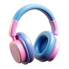 Cute pink and blue headphones isolated on white background