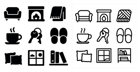 Home and relaxation icons set – solid, silhouette, comfort and leisure symbols
