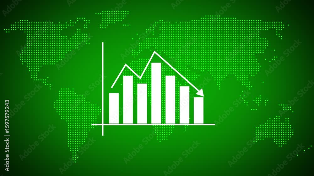 Aufkleber global growth success business chart animation green background world map data visualization. global