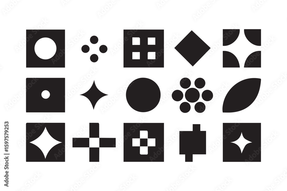 Aufkleber vector art of assorted geometric shapes arranged in a grid pattern isolated on white background