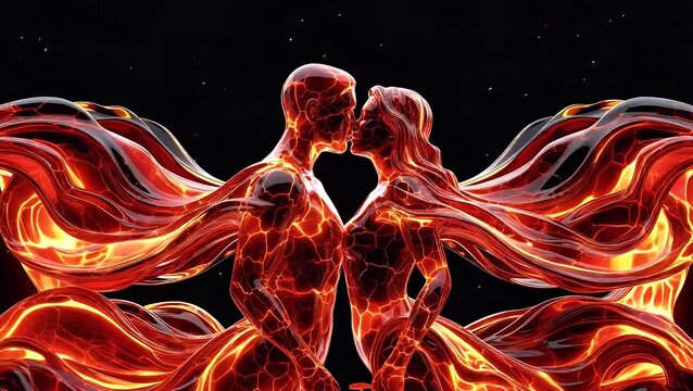 couple romance, fiery orange lava theme