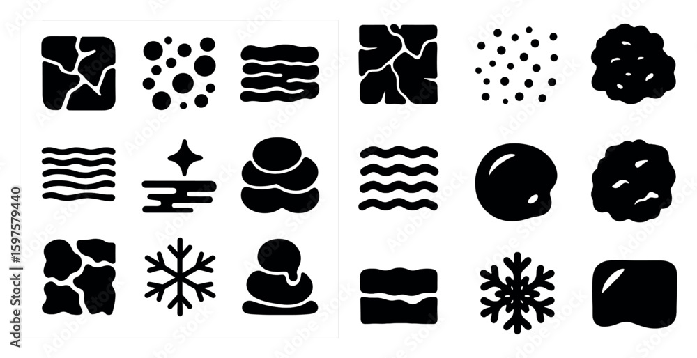Poster texture and pattern solid icons set – filled, surface, decorative design symbols