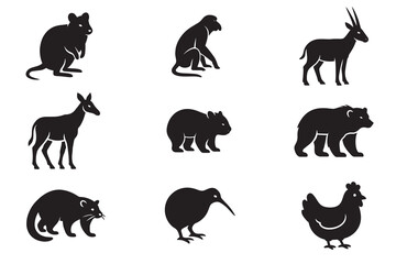Animal Silhouette Vector Set – Wild and Domestic Mammal Icons in Black