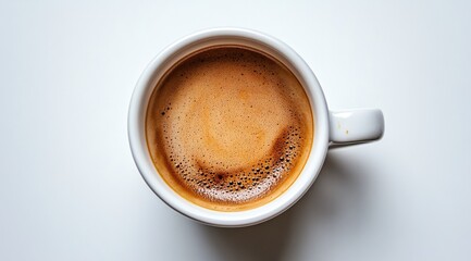 Overhead shot of espresso in white mug