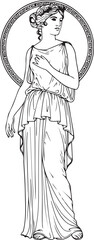 Vector art of a serene greek goddess with a halo isolated on white background