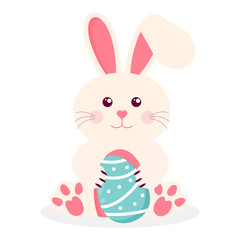 Easter Bunny with Easter Egg – Cute Flat  Illustration for Spring Holiday Cards