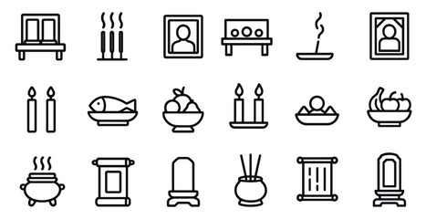 Home and sauna line icons set – outline, steam, relaxation and meditation symbols
