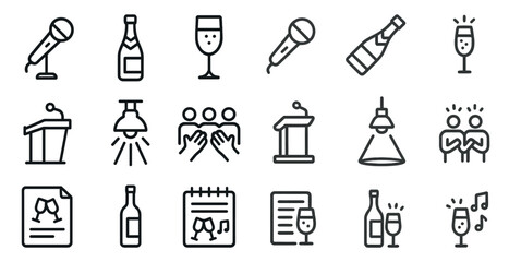 Event and celebration outline icons set – party, festive, occasion symbols