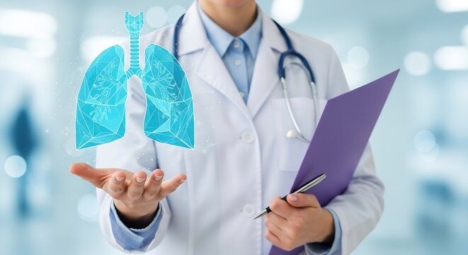 Doctor Presenting 3D Lungs Hologram for Pulmonary Healthcare, Medical Concept, Diagnosis, Respiratory Health Illustration