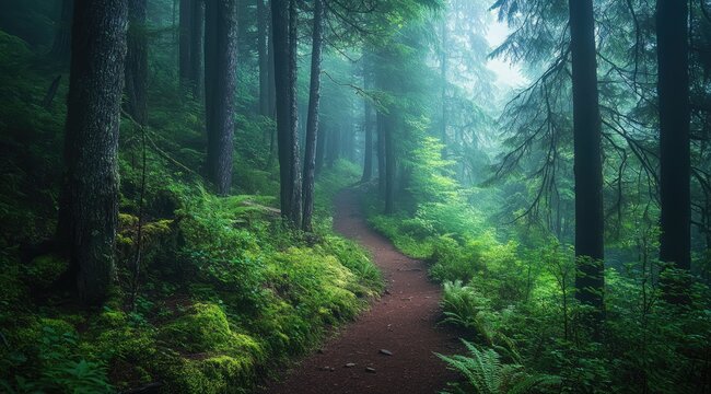 Misty forest path winding through lush greenery (15)