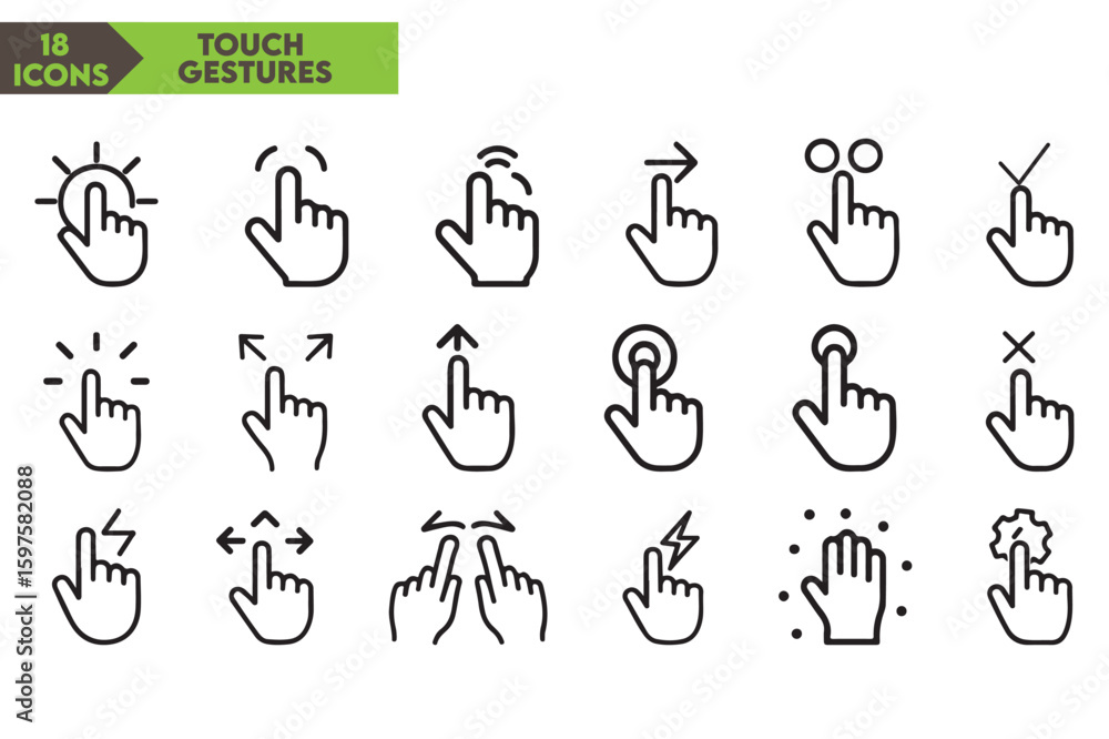 Poster vector art of a set of touch gesture icons isolated on white background
