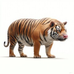 Obraz premium An illustrated tiger stands proudly on a white background, showcasing its distinctive orange and black stripes.