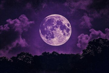 Moon purple night sky silhouetted atmosphere astronomy.
