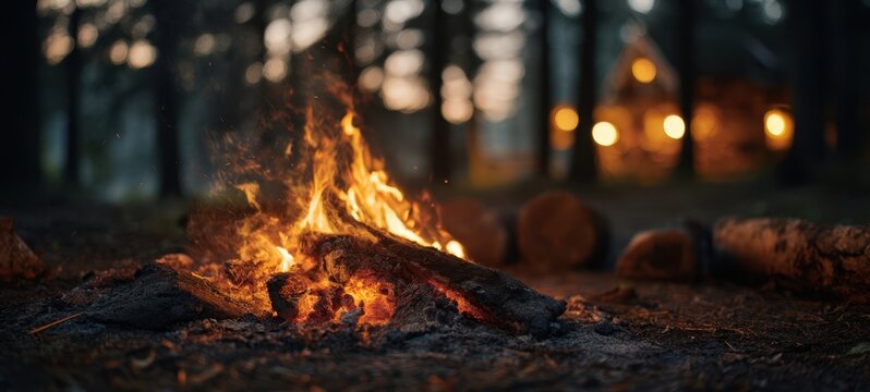 The captivating glow of a campfire in a serene wooded setting. - Powered by Adobe