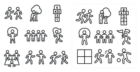 Outdoor activities line icons set – outline, recreational, sports symbols