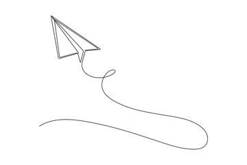 Paper plane continues one line drawing in a minimal style isolated outline vector illustration