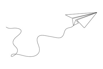 Paper plane continues one line drawing in a minimal style isolated outline vector illustration