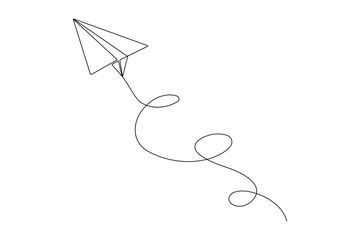 Paper plane continues one line drawing in a minimal style isolated outline vector illustration