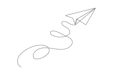 Paper plane continues one line drawing in a minimal style isolated outline vector illustration