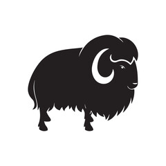 Vector art of a black silhouette of a muskox isolated on white background