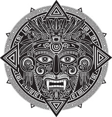 Vector art of an intricate aztec mask design isolated on white background