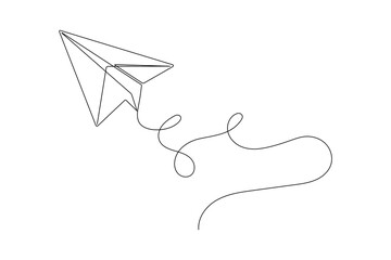 Paper plane continues one line drawing in a minimal style isolated outline vector illustration