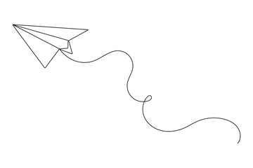 Paper plane continues one line drawing in a minimal style isolated outline vector illustration