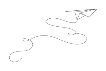Paper plane continues one line drawing in a minimal style isolated outline vector illustration