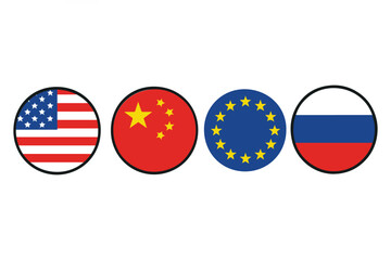 Vector art of flags of the united states china european union and russia representing global powers isolated on white background