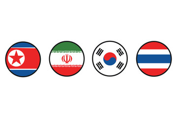 Vector art of flags of north korea iran south korea and thailand in circular designs isolated on white background