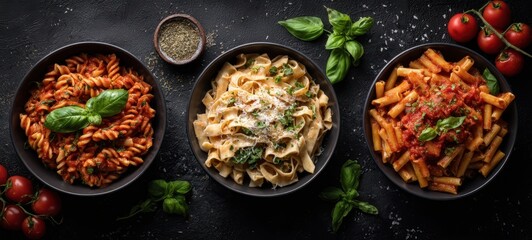 The vibrant selection of pasta dishes highlighting Italian culinary delights.