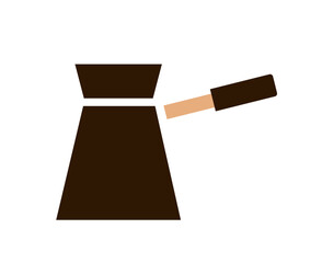 Turkish coffee pot icon with wooden handle. Traditional coffee brewing method concept