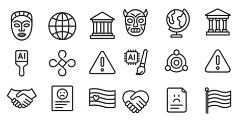 Cultural and historical outline icons set &ndash; line, world heritage, global symbols