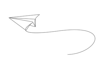 Paper plane continues one line drawing in a minimal style isolated outline vector illustration