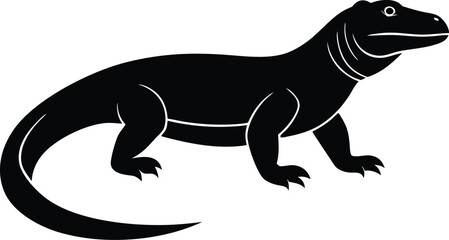 Komodo dragon large lizard silhouette vector art illustration
