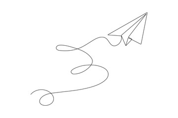 Paper plane continues one line drawing in a minimal style isolated outline vector illustration