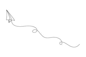 Paper plane continues one line drawing in a minimal style isolated outline vector illustration