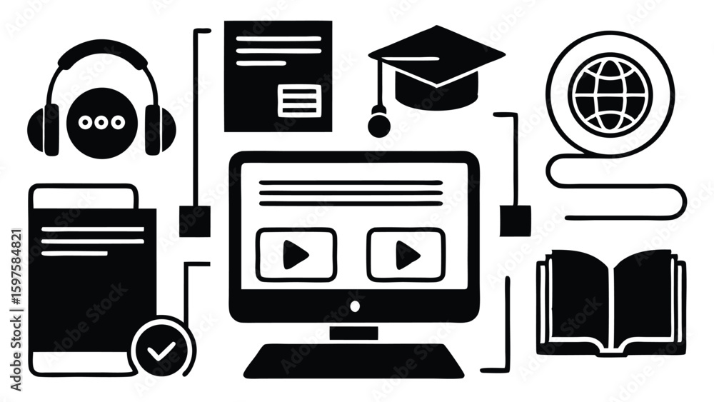 Poster simple online learning infographic layout with steps and colorful design elements