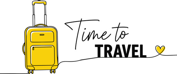 Vector art of a yellow suitcase with time to travel message isolated on white background