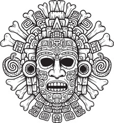 Vector art of a detailed mayan mask illustration isolated on white background