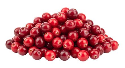 A large pile of fresh red cranberries isolated on transparent background