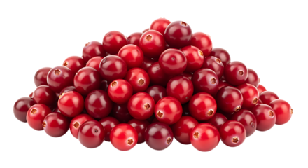A large pile of fresh red cranberries isolated on transparent background
