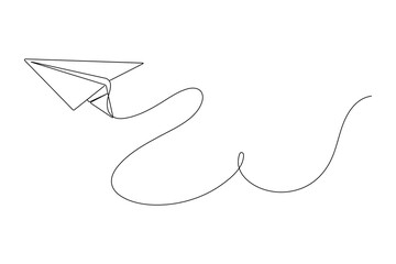 Paper plane continues one line drawing in a minimal style isolated outline vector illustration