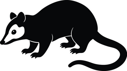 Opossum nocturnal animal silhouette vector art illustration