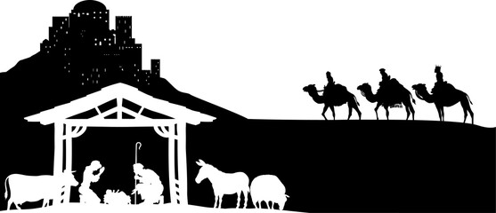 Obraz premium Christmas Nativity Scene Bethlehem Manger Wise Men