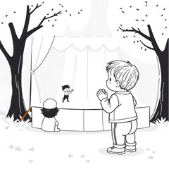 A toddler clapping at a puppet show in the park