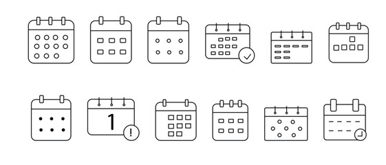 Calendar Icon set. Calendar line icon, vector symbol. Schedule and Date Symbol. Minimalist, Flat Calendar Icon for Events and Reminders. Vector illustration.